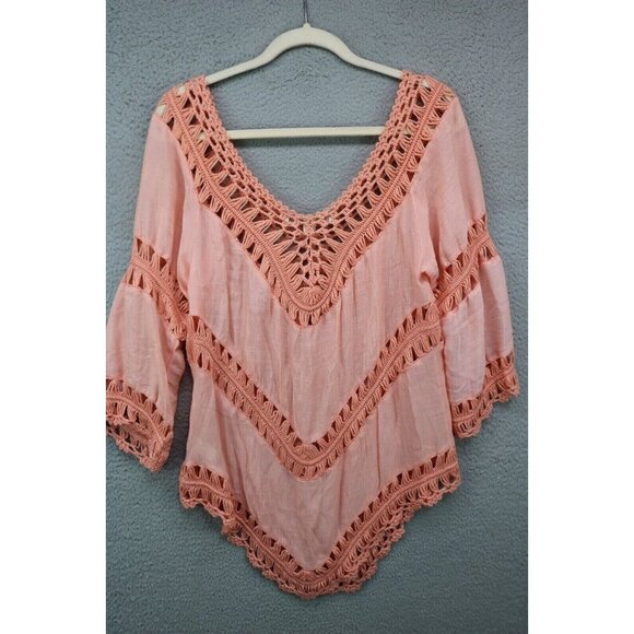 Boston Proper Crochet V-Neck Tunic-Size Medium-Beachy-Cottagecore-Boho - Picture 8 of 10